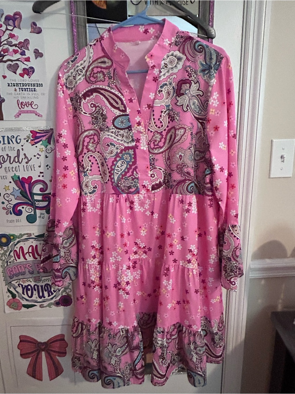 Source Unknown Pink Paisley Floral Tiered Dress
